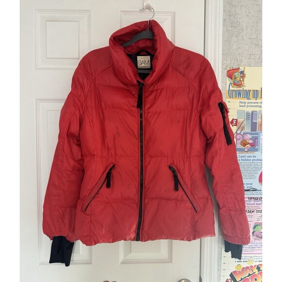 SAM. Freestyle Down Puffer Nylon Coat womens jacket Red Medium - Picture 6 of 15
